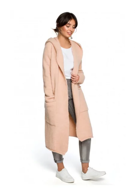 Жилетка с качулка и странични джобове - акрил/полиестер/вълна - розова - един размер