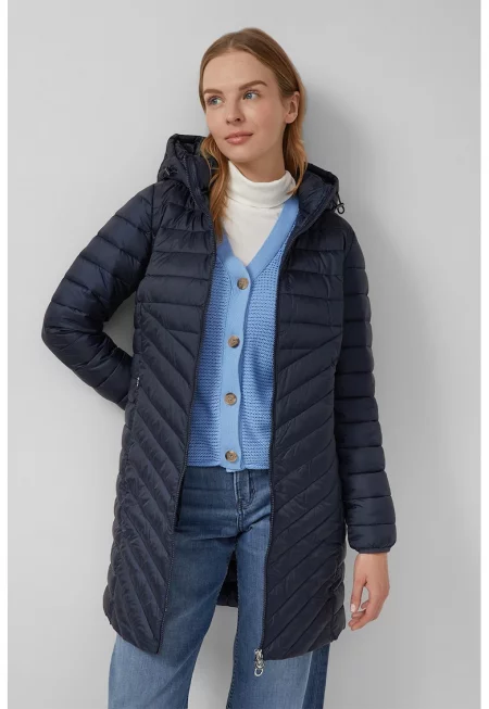 Зимно яке с цип и отделяща се качулка - Тъмносин