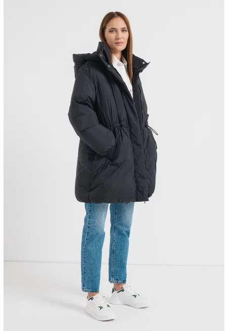 Зимно яке със свободна кройка и регулируема талия - Черен