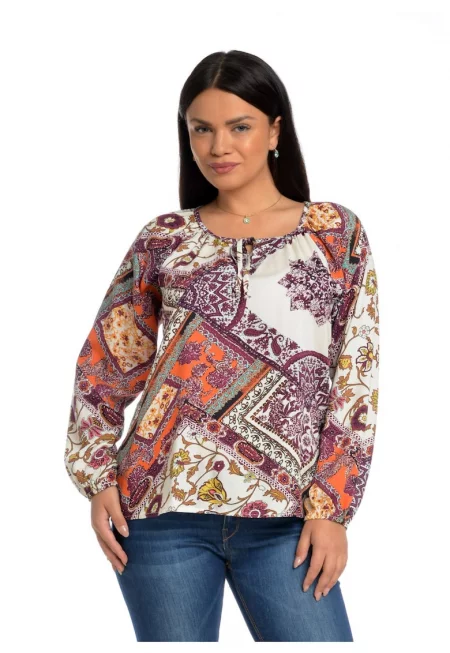 888116061-Дамска блуза - Оранжев/Червен