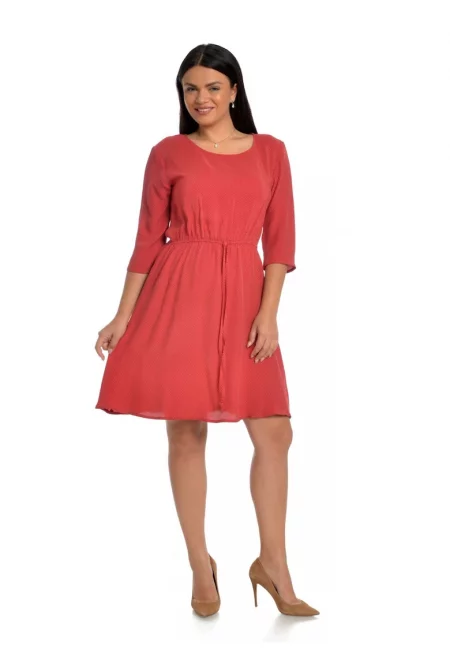 888116068-Червена дамска рокля на бели точки