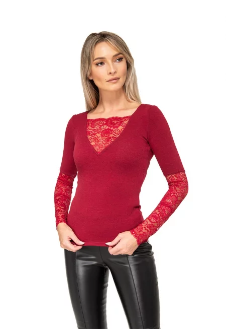 Блуза Hera с вълна и дантела - Бордо