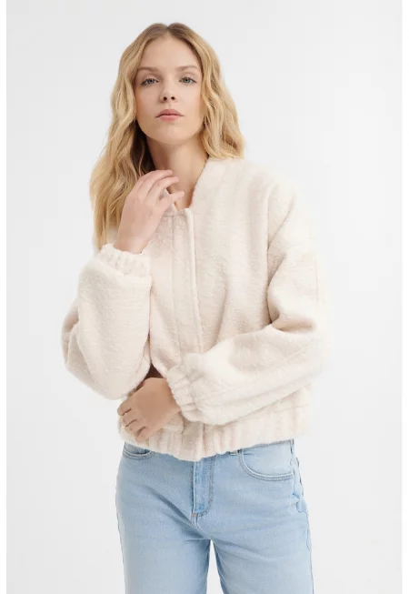 Бомбър яке с паднали ръкави - Крем