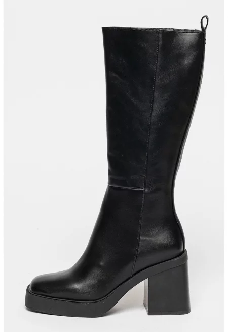 Ботуши Goeblange от еко кожа с масивен ток - Черен