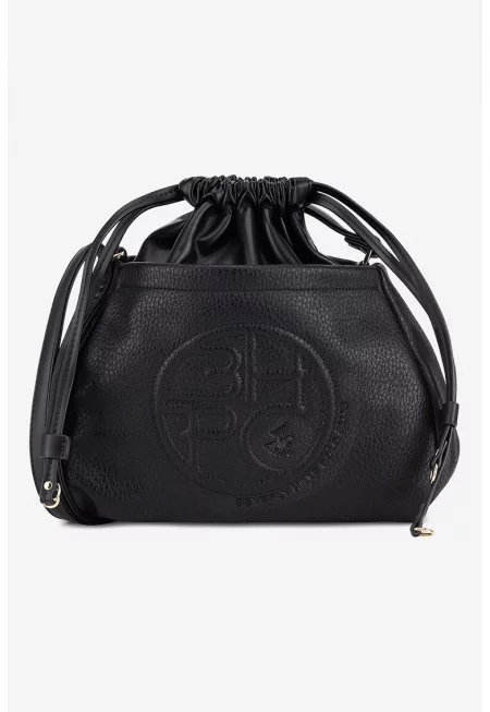 Чанта през рамо от еко кожа с релефно лого - Черен