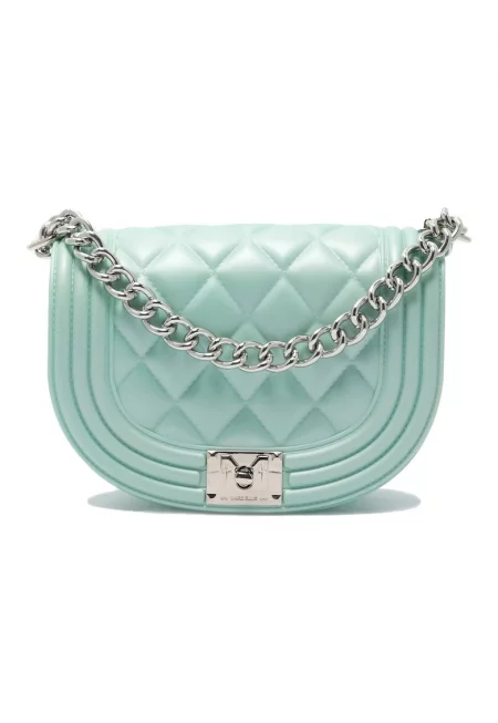 Чанта с презрамка с верижка - Зелен/Сребрист