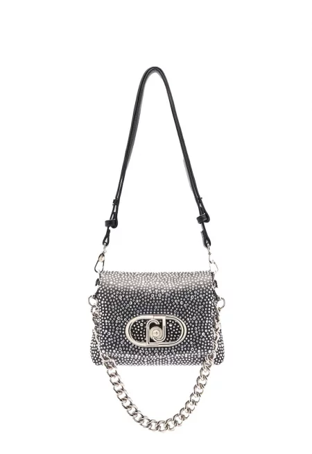 Чанта за рамо Lapuffy с декоративни камъни - Черен