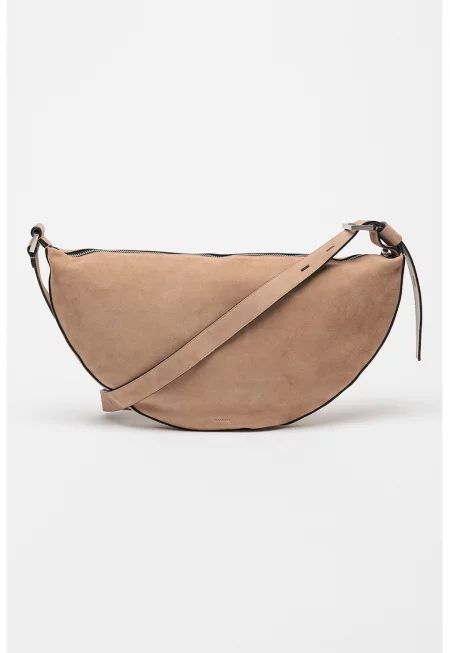 Чанта за рамо от велур с регулираща се презрамка - Камел