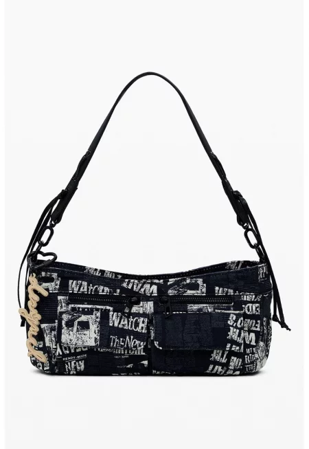 Чанта за рамо с надпис - Черен