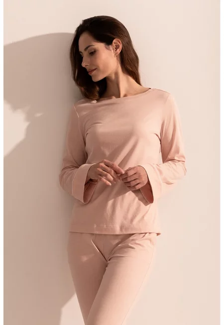 Дълга пижама Ana с модал - Бледо розово