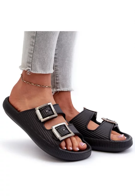 Дамски чехли -  Синтетични - Черни - Черен