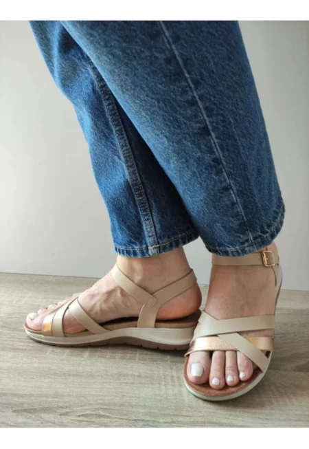 Дамски ежедневни сандали  70423 M2-N Бежов + Бронз - Бежов -