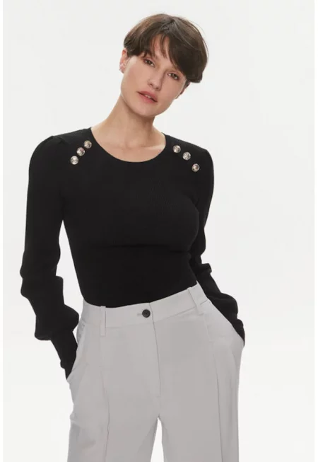 Дамски пуловер -  303917517 - Вискоза/Полиамид - Черен - Черен