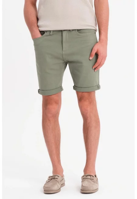 Дънков къс панталон със средновисока талия - Светлозелен