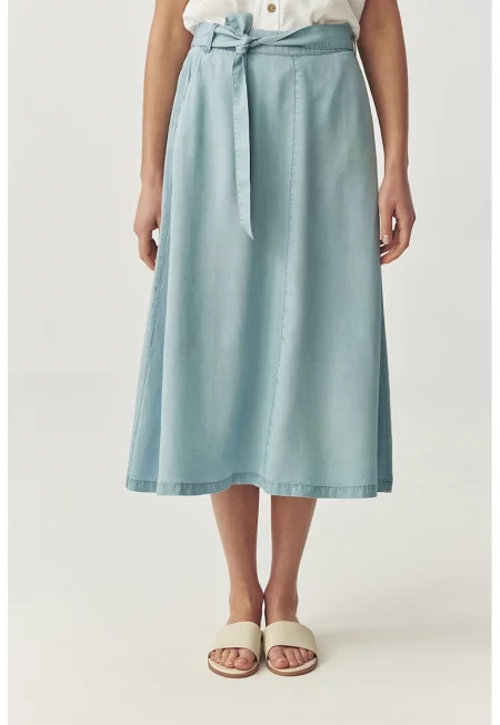 Дънкова пола с джобове встрани - Пастелносин