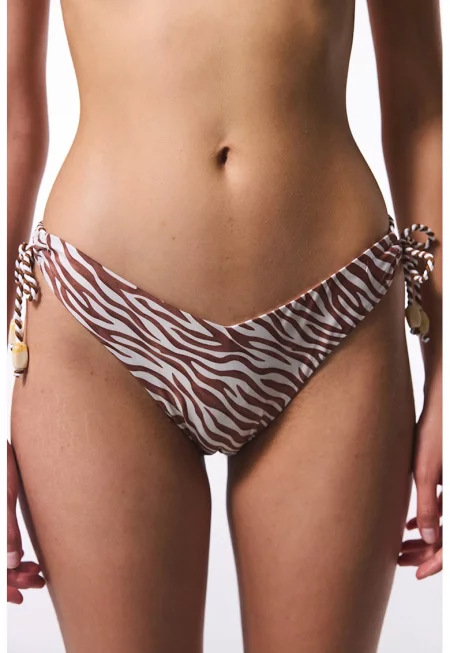 Долен бански-бразилиана с връзки встрани - Тъмнокафяв/Светло бежово