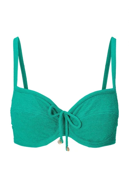 Горнище на бански с релеф и декоративна панделка отпред - Зелен