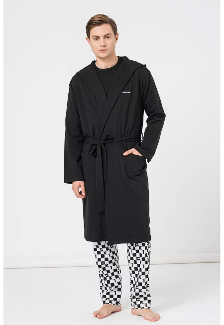 Халат за баня с колан - Черен