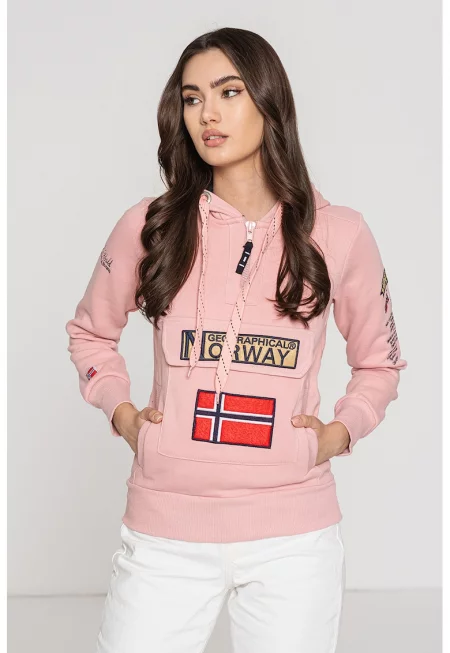 Худи Gymclass с връзка и бродирано лого - Червен/Бежов/Бледо розово