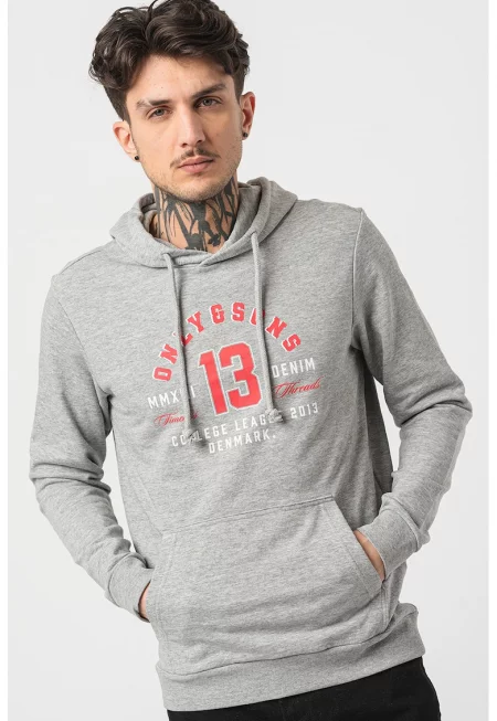 Худи Lenny на лога с джоб кенгуру - Светлосив меланж