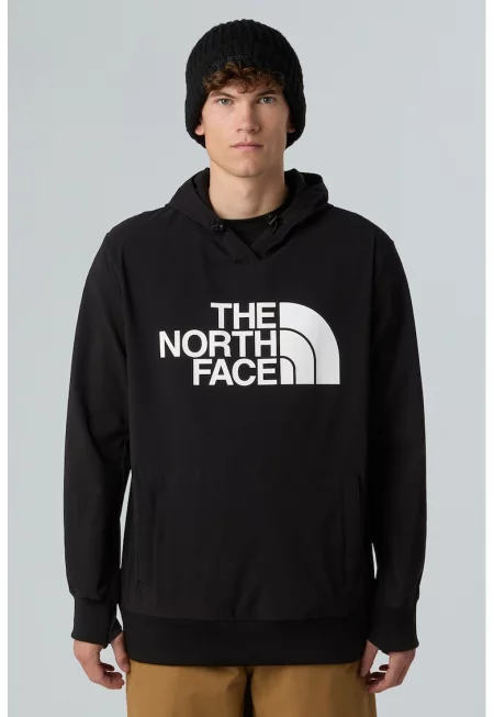 Худи с джоб кенгуру и лого - Бял/Черен