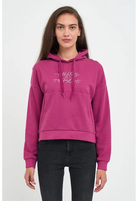 Худи с принт - Малина/Сребрист