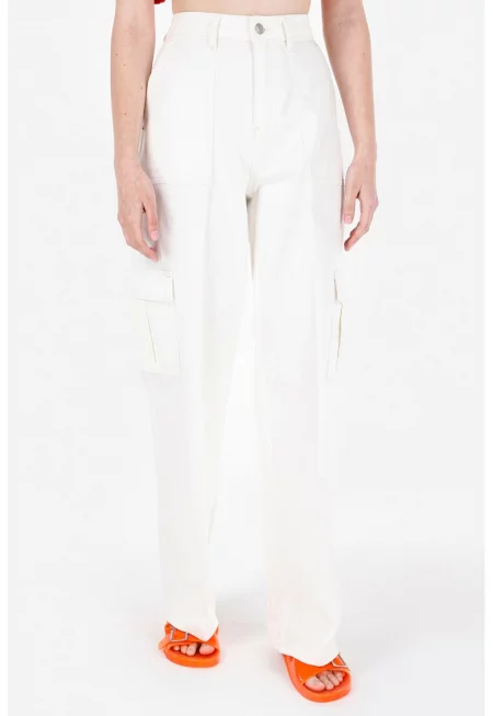 Карго панталон с висока талия - Мръснобял