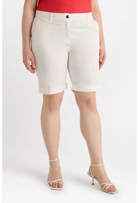 Къс панталон с памук и джобове - Бял