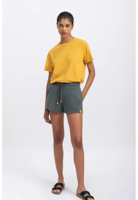 Къс панталон с висока талия и връзка - Петролно синьо