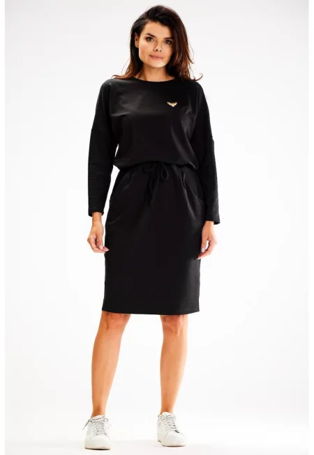 Къса рокля с дълъг ръкав - V-образно деколте A606