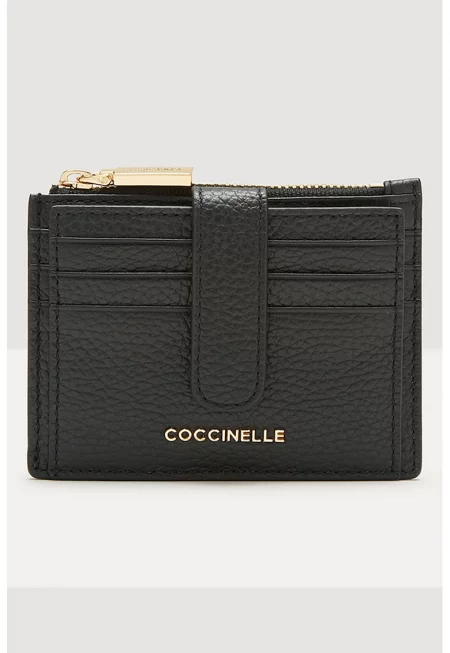 Кожен калъф за карти с лого - Черен