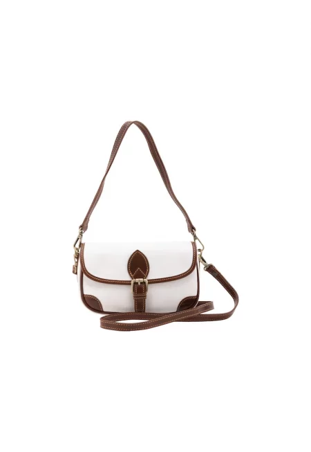 Кожена чанта през рамо с отделяща се презрамка - Бял/Кафяв