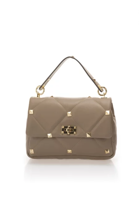 Кожена чанта през рамо с райета - Сиво-кафяв