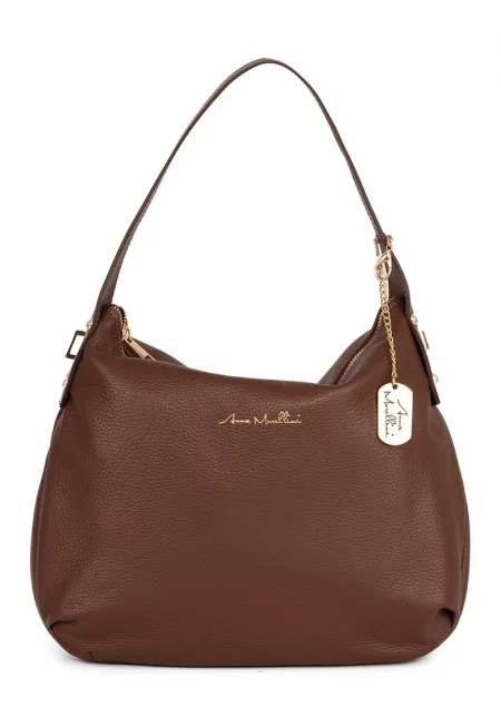 Кожена чанта с допълнителна презрамка - Канелено кафяво