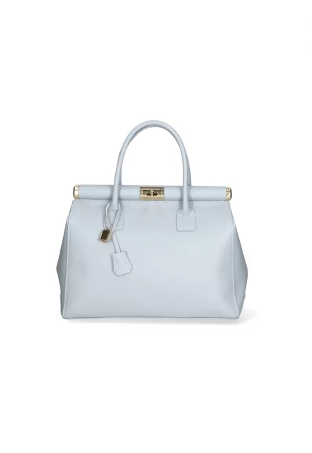 Кожена чанта с отделяща се презрамка - Пастелносин