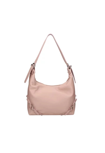 Кожена чанта за рамо с отделяща се презрамка - Светлорозов