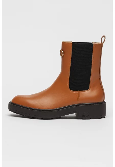 Кожени боти челси с метално лого - Канелено кафяво