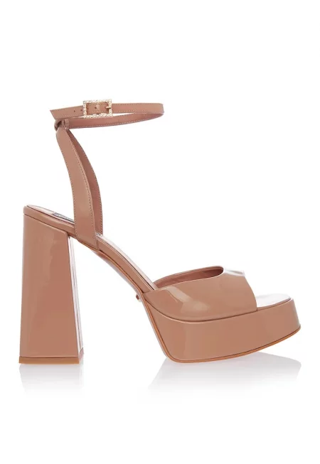 Кожени сандали Zenaida с масивен ток - Бежов