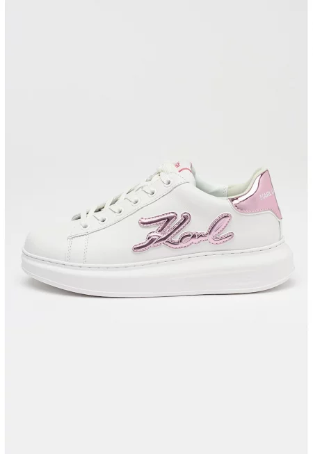 Кожени спортни обувки с лого - Лилав/Бял