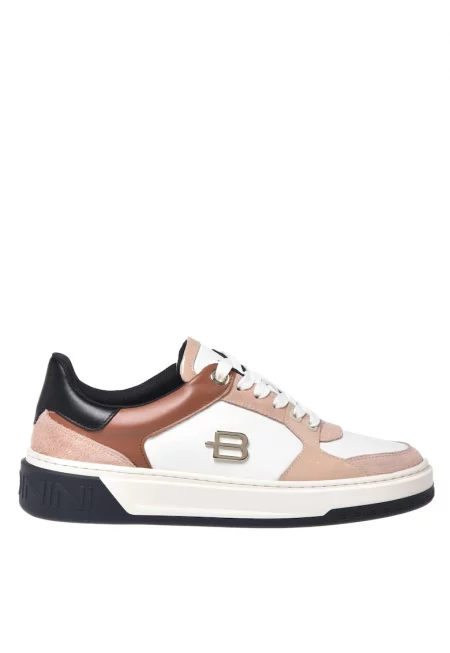 Кожени спортни обувки с велур - Крем