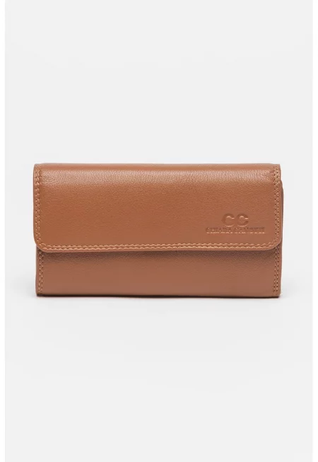 Кожено портмоне с лого - Канелено кафяво