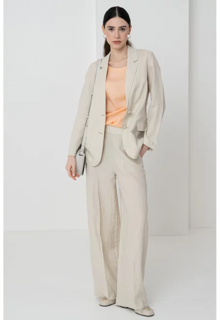 Ленено сако с раздвоен ревер - Светло бежово