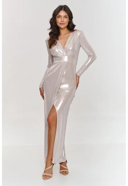 Макси рокля с металически вид