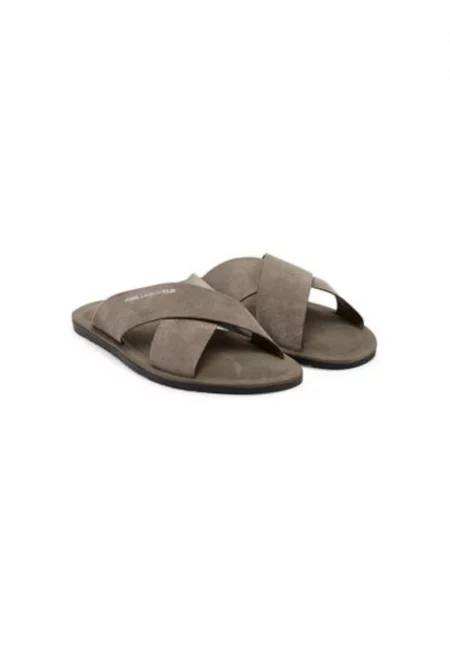 Мъжки чехли  KL70214 - Естествена кожа - Сив - Сив