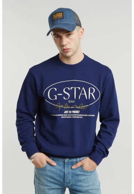 Мъжки суитшърт - G Star Raw - 304421952 - Органичен памук - Син - Син