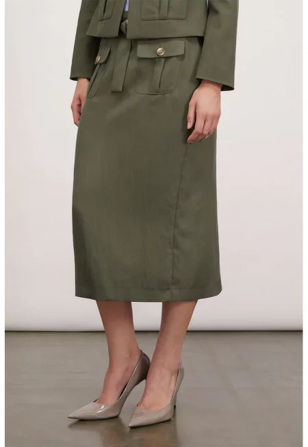 Миди пола с тонален колан - Каки