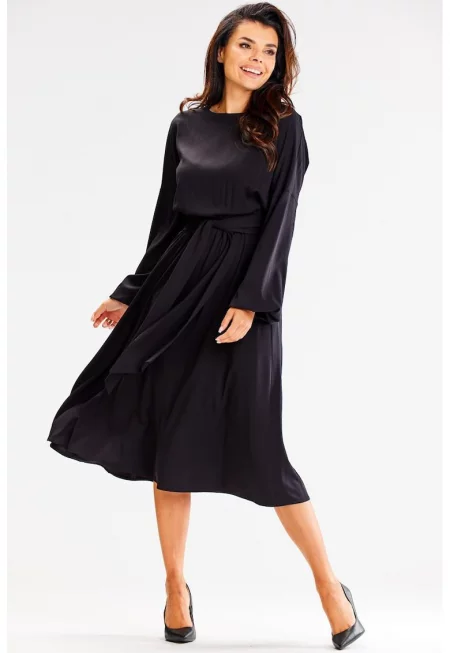 Миди рокля с дълъг ръкав - вискоза - ежедневна A602