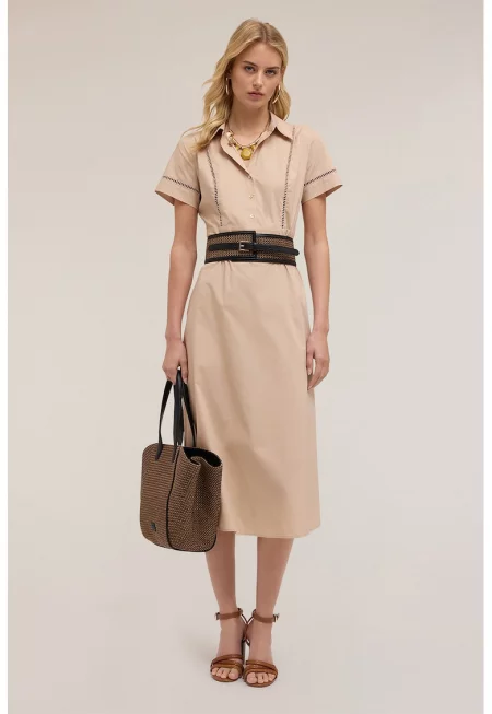 Миди рокля с джобове встрани - Бежов