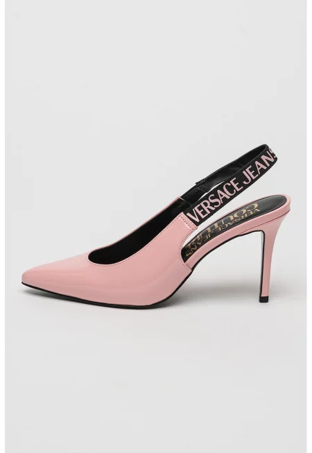 Обувки от еко кожа с ток стилето и отворена пета - Пастелнорозов