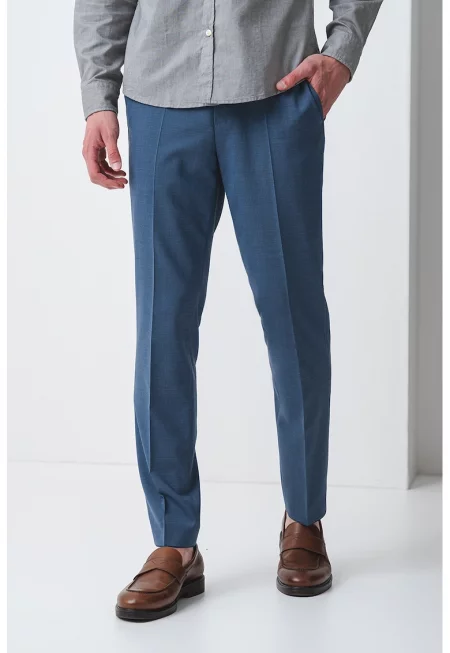 Официален панталон с вълна и ръб - Пастелносин